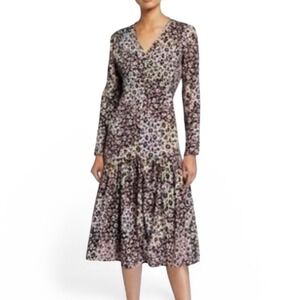Laura Ashley Cheetah Floral Patchwork Midi Dress L Cottage Prairie Romantic Puff